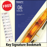 front cover of Trinity College London Violin Grade 6 (inc Piano) from 2020 together with free Treble Clef bookmark