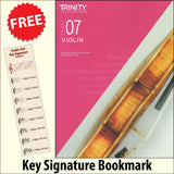 front cover of Trinity College London Violin Grade 7 (inc Piano) from 2020 together with free Treble Clef bookmark