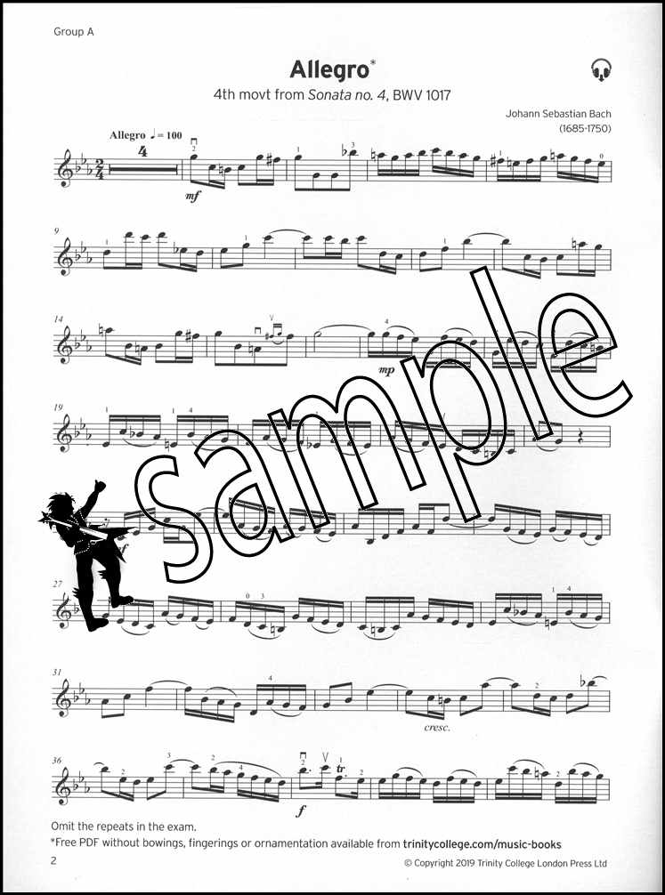 1st sample page from Trinity College London Violin Grade 8 (Part only) from 2020