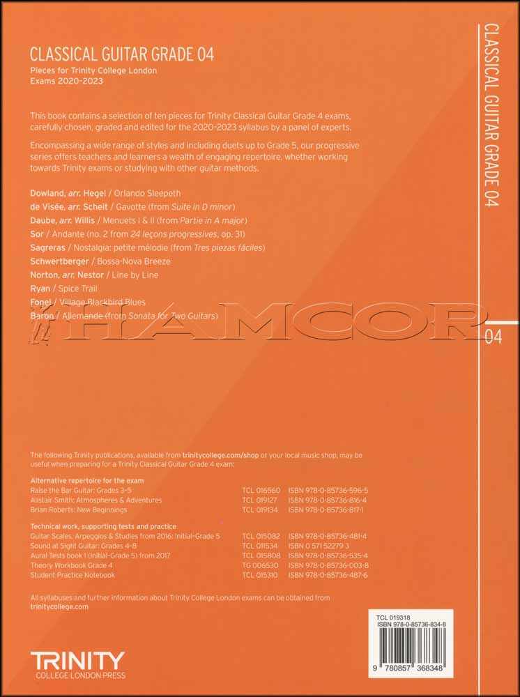 back cover of Trinity College London Classical Guitar Grade 4 from 2020