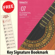 front cover of Trinity College London Classical Guitar Grade 7 from 2020 together with free Treble Clef bookmark