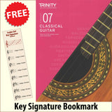 front cover of Trinity College London Classical Guitar Grade 7 from 2020 together with free Treble Clef bookmark