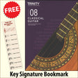 front cover of Trinity College London Classical Guitar Grade 8 from 2020 together with free Treble Clef bookmark