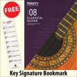 front cover of Trinity College London Classical Guitar Grade 8 from 2020 together with free Treble Clef bookmark