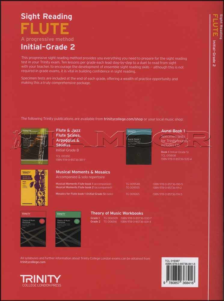 back cover of Trinity College London Flute Sight Reading Initial-Grade 2