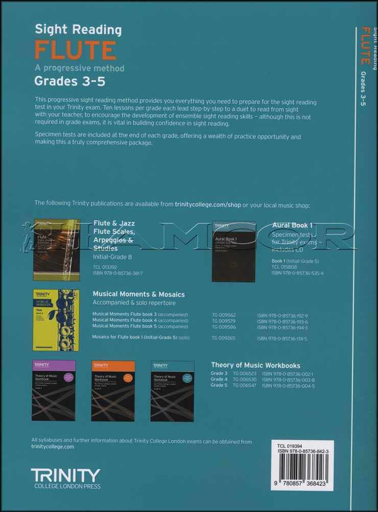 back cover of Trinity College London Flute Sight Reading Grades 3-5