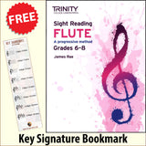 front cover of Trinity College London Flute Sight Reading Grades 6-8 together with free Treble Clef bookmark