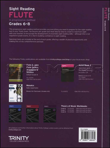 back cover of Trinity College London Flute Sight Reading Grades 6-8