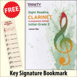front cover of Trinity College London Clarinet Sight Reading Initial-Grade 2 together with free Treble Clef bookmark
