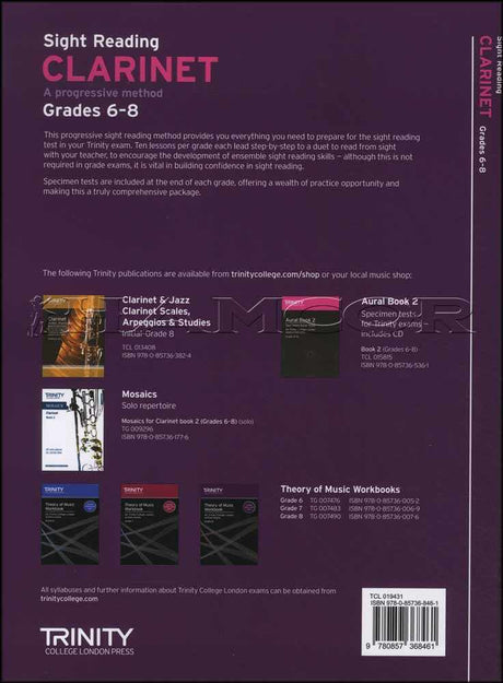 back cover of Trinity College London Clarinet Sight Reading Grades 6-8