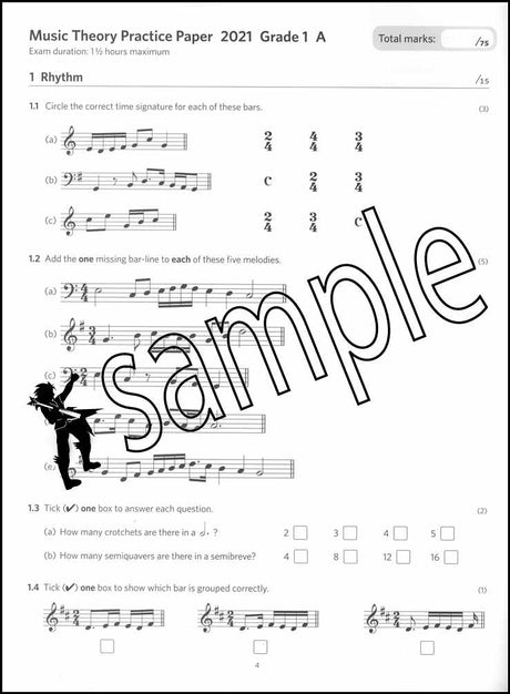 1st sample page from ABRSM Music Theory Practice Papers 2021 Grade 1