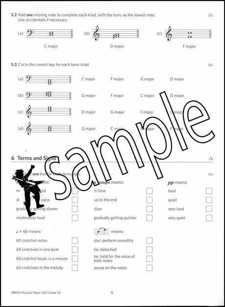 2nd sample page from ABRSM Music Theory Practice Papers 2021 Grade 1