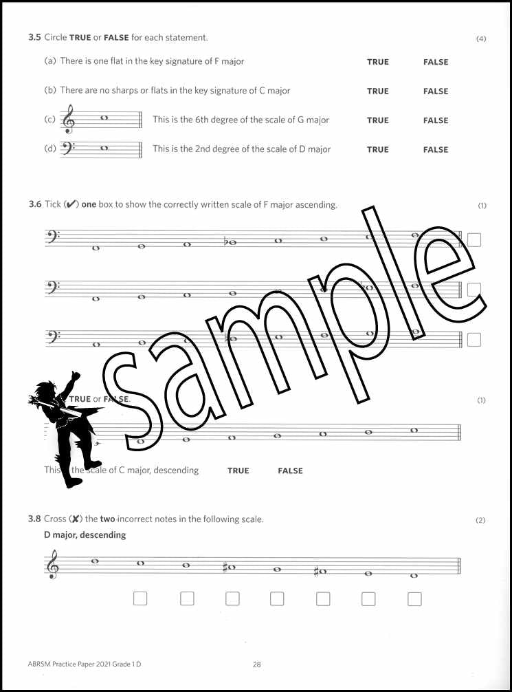 3rd sample page from ABRSM Music Theory Practice Papers 2021 Grade 1