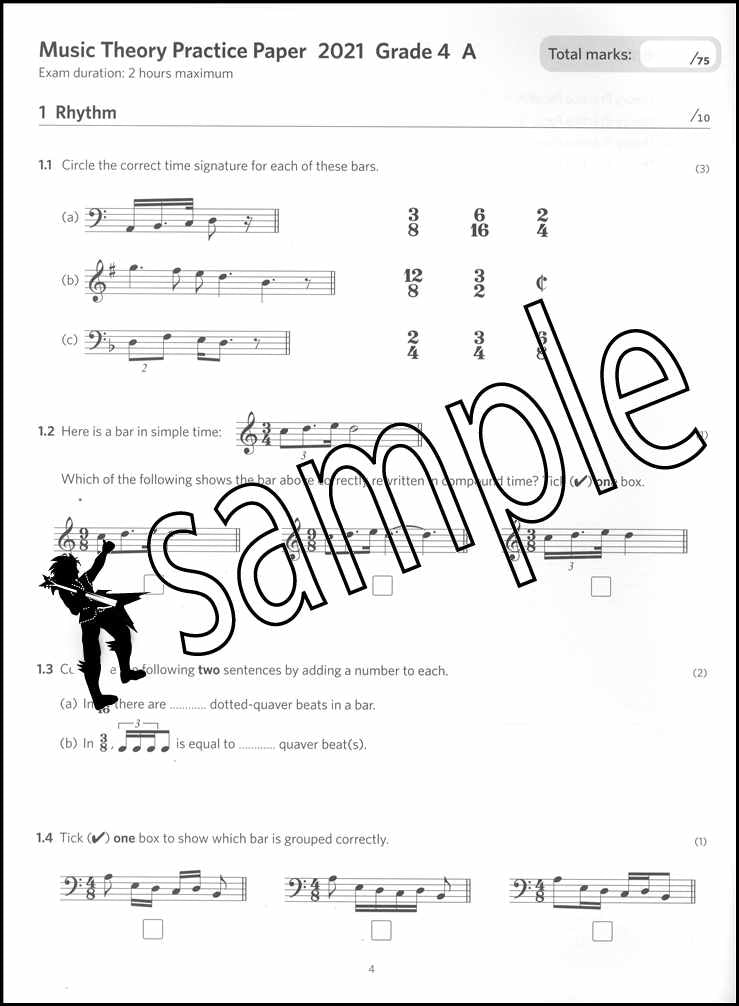 1st sample page from ABRSM Music Theory Practice Papers 2021 Grade 4