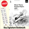 front cover of ABRSM Music Theory Practice Papers 2021 Grade 6 together with free Grand Staff bookmark