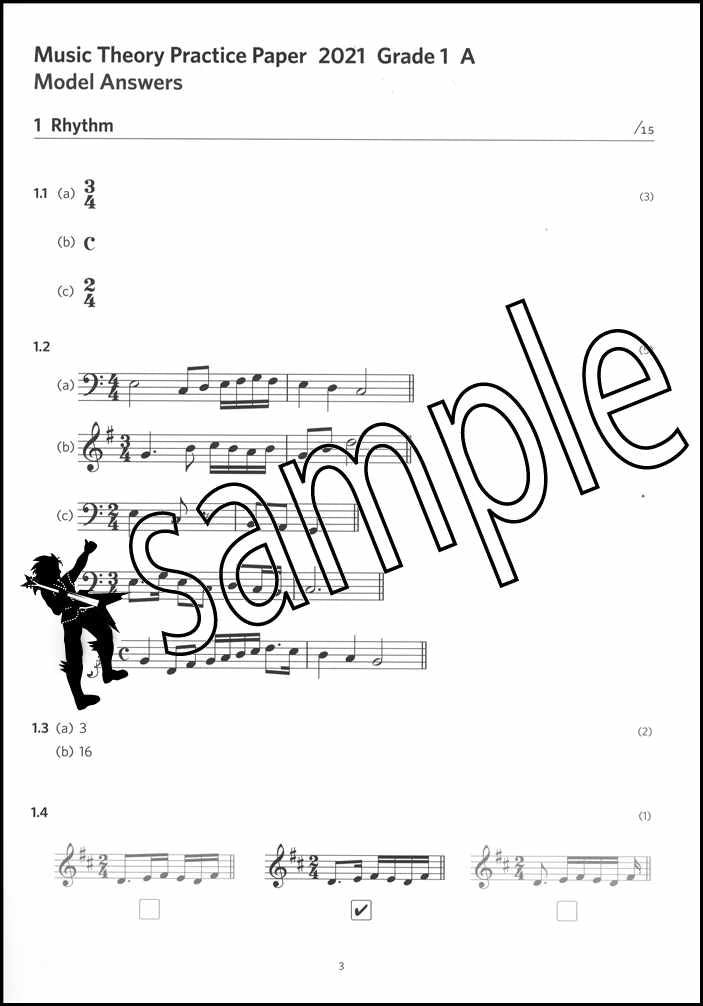 1st sample page from ABRSM Music Theory Practice Papers 2021 Grade 1 Model Answers