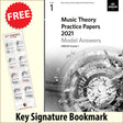 front cover of ABRSM Music Theory Practice Papers 2021 Grade 1 Model Answers together with free Grand Staff bookmark