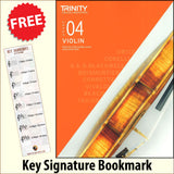 front cover of Trinity College London Violin Grade 4 (inc Piano) from 2020 together with free Treble Clef bookmark