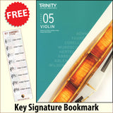 front cover of Trinity College London Violin Grade 5 (inc Piano) from 2020 together with free Treble Clef bookmark