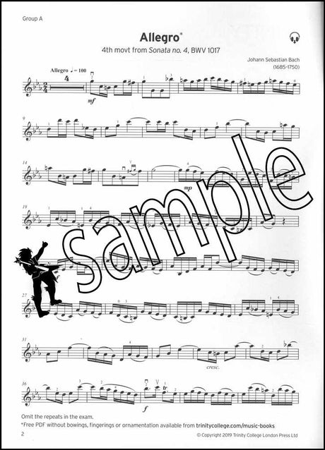 1st sample page from Trinity College London Violin Grade 8 (inc Piano) from 2020