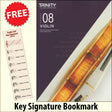 front cover of Trinity College London Violin Grade 8 (inc Piano) from 2020 together with free Treble Clef bookmark