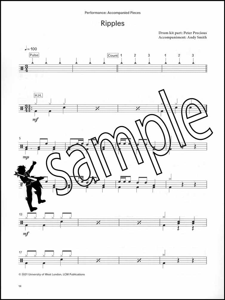 2nd sample page from London College of Music Drum Kit Handbook Grade 1 from 2022