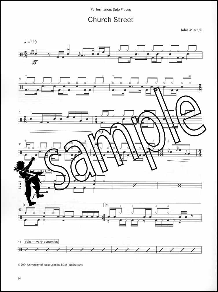 2nd sample page from London College of Music Drum Kit Handbook Grade 5 from 2022