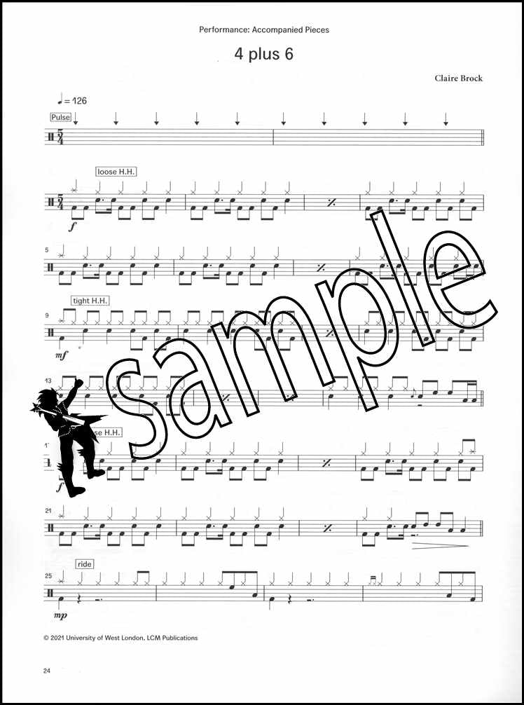 2nd sample page from London College of Music Drum Kit Handbook Grade 6 from 2022