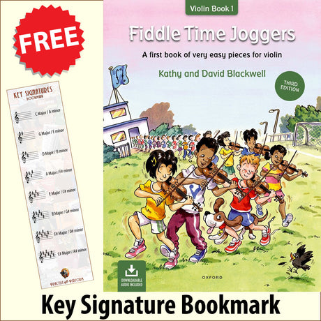 front cover of Fiddle Time Joggers Book/Audio together with free Treble Clef bookmark