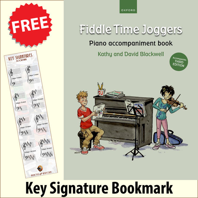 front cover of Fiddle Time Joggers Piano Accompaniment together with free Piano Clef bookmark