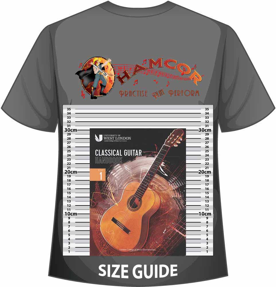 front cover of London College of Music Classical Guitar Handbook Step 1 from 2022 on a size guide