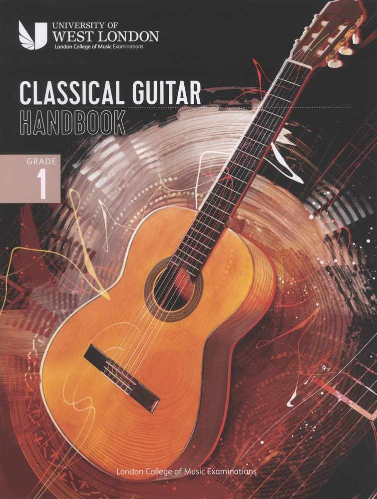 front cover of London College of Music Classical Guitar Handbook Grade 1 from 2022