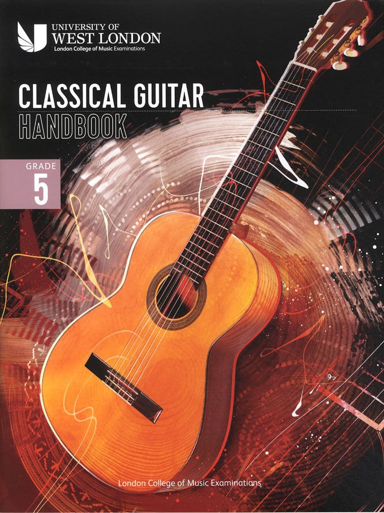 front cover of London College of Music Classical Guitar Handbook Grade 5 from 2022