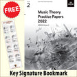 front cover of ABRSM Music Theory Practice Papers 2022 Grade 2 together with free Grand Staff bookmark