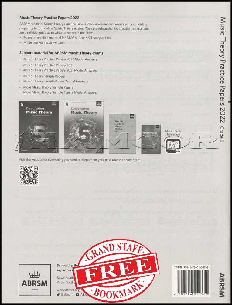 back cover of ABRSM Music Theory Practice Papers 2022 Grade 5