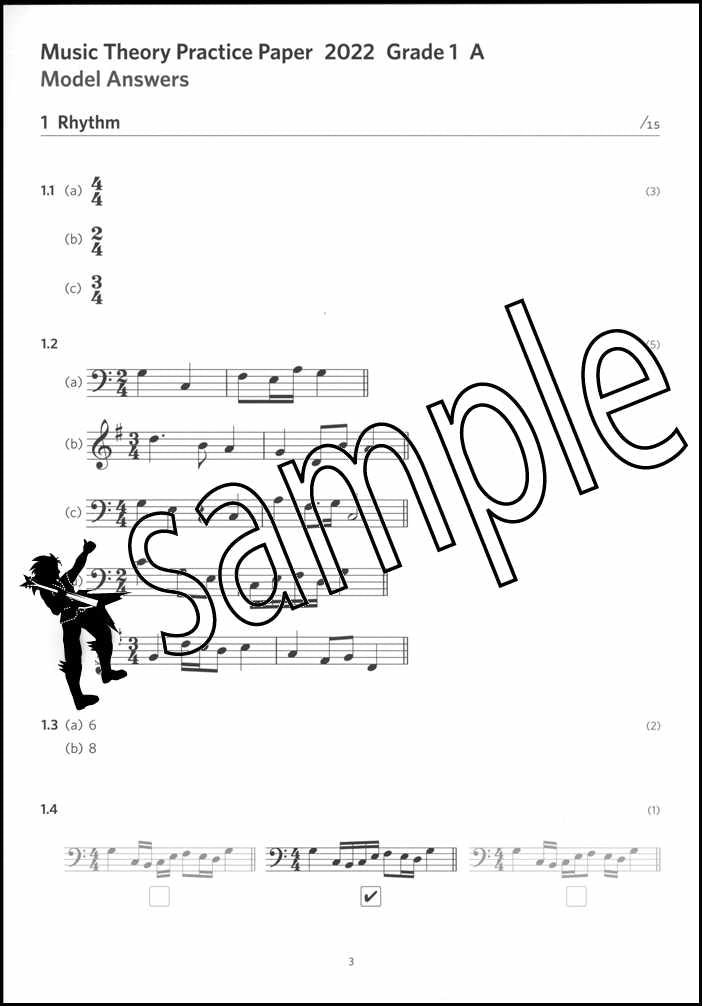 1st sample page from ABRSM Music Theory Practice Papers 2022 Grade 1 Model Answers