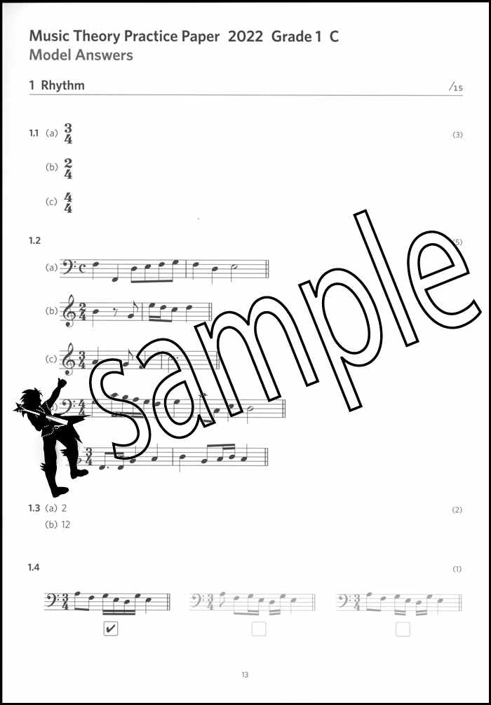 2nd sample page from ABRSM Music Theory Practice Papers 2022 Grade 1 Model Answers