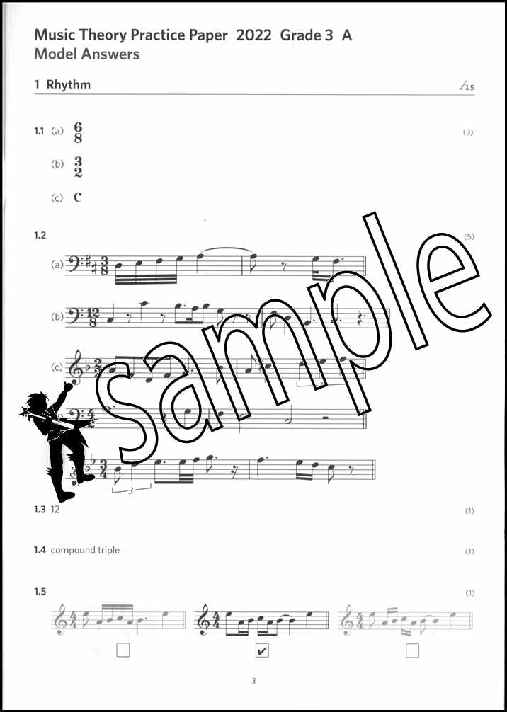 1st sample page from ABRSM Music Theory Practice Papers 2022 Grade 3 Model Answers