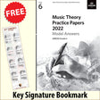 front cover of ABRSM Music Theory Practice Papers 2022 Grade 6 Model Answers together with free Grand Staff bookmark