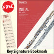 front cover of Trinity College London Flute Initial from 2023 together with free Treble Clef bookmark