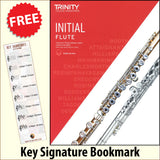 front cover of Trinity College London Flute Initial from 2023 together with free Treble Clef bookmark