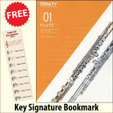 front cover of Trinity College London Flute Grade 1 from 2023 together with free Treble Clef bookmark