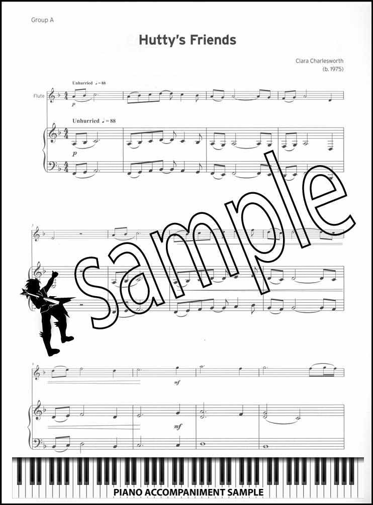 piano accompaniment sample page from Trinity College London Flute Grade 2 from 2023