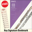 front cover of Trinity College London Flute Grade 3 from 2023 together with free Treble Clef bookmark