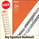 front cover of Trinity College London Flute Grade 4 from 2023 together with free Treble Clef bookmark