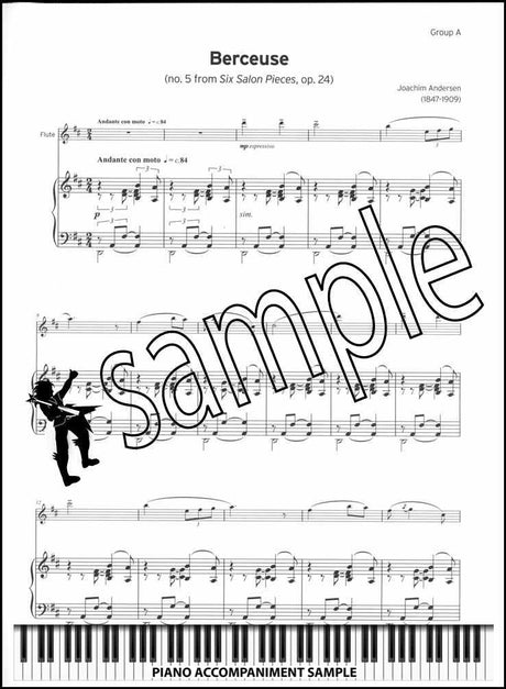 piano accompaniment sample page from Trinity College London Flute Grade 4 from 2023