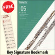 front cover of Trinity College London Flute Grade 5 from 2023 together with free Treble Clef bookmark