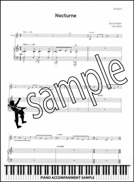 piano accompaniment sample page from Trinity College London Flute Grade 6 from 2023