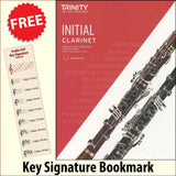 front cover of Trinity College London Clarinet Initial from 2023 together with free Treble Clef bookmark