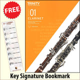 front cover of Trinity College London Clarinet Grade 1 from 2023 together with free Treble Clef bookmark